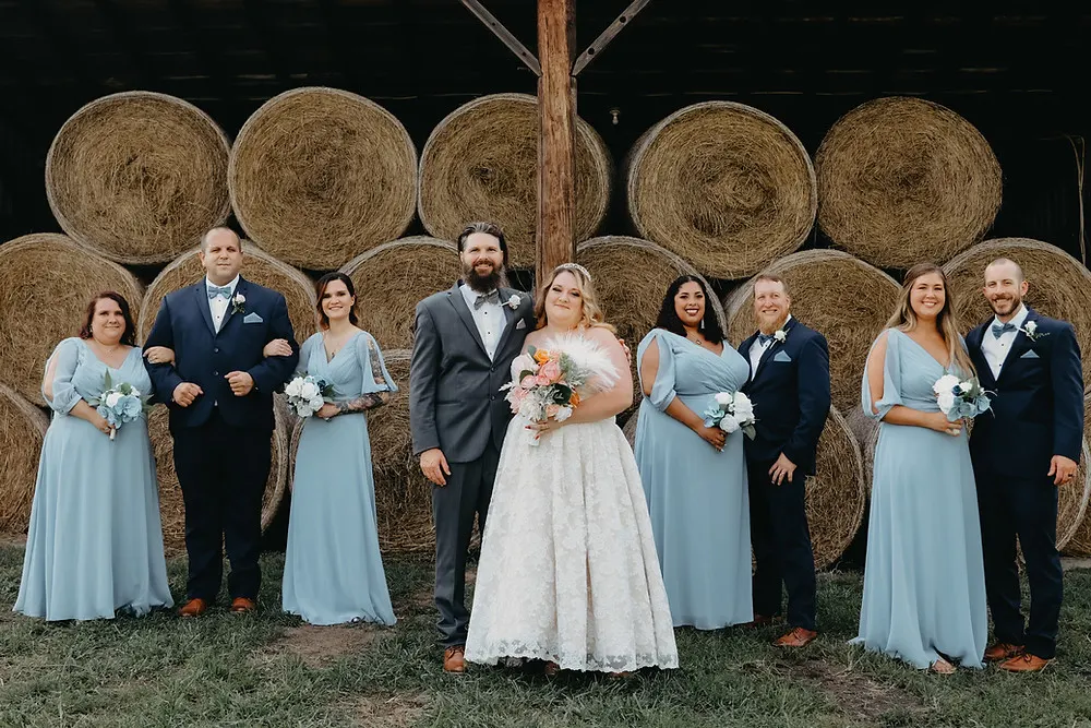 Bridal Party in Front of Hay Bails
